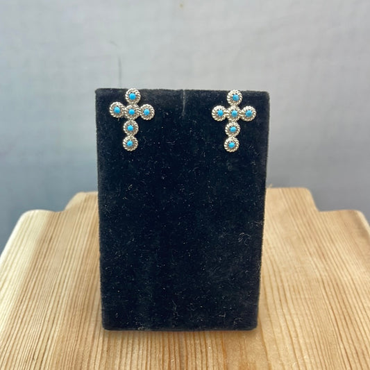 Sleeping Beauty Turquoise in Cross on Post Earrings