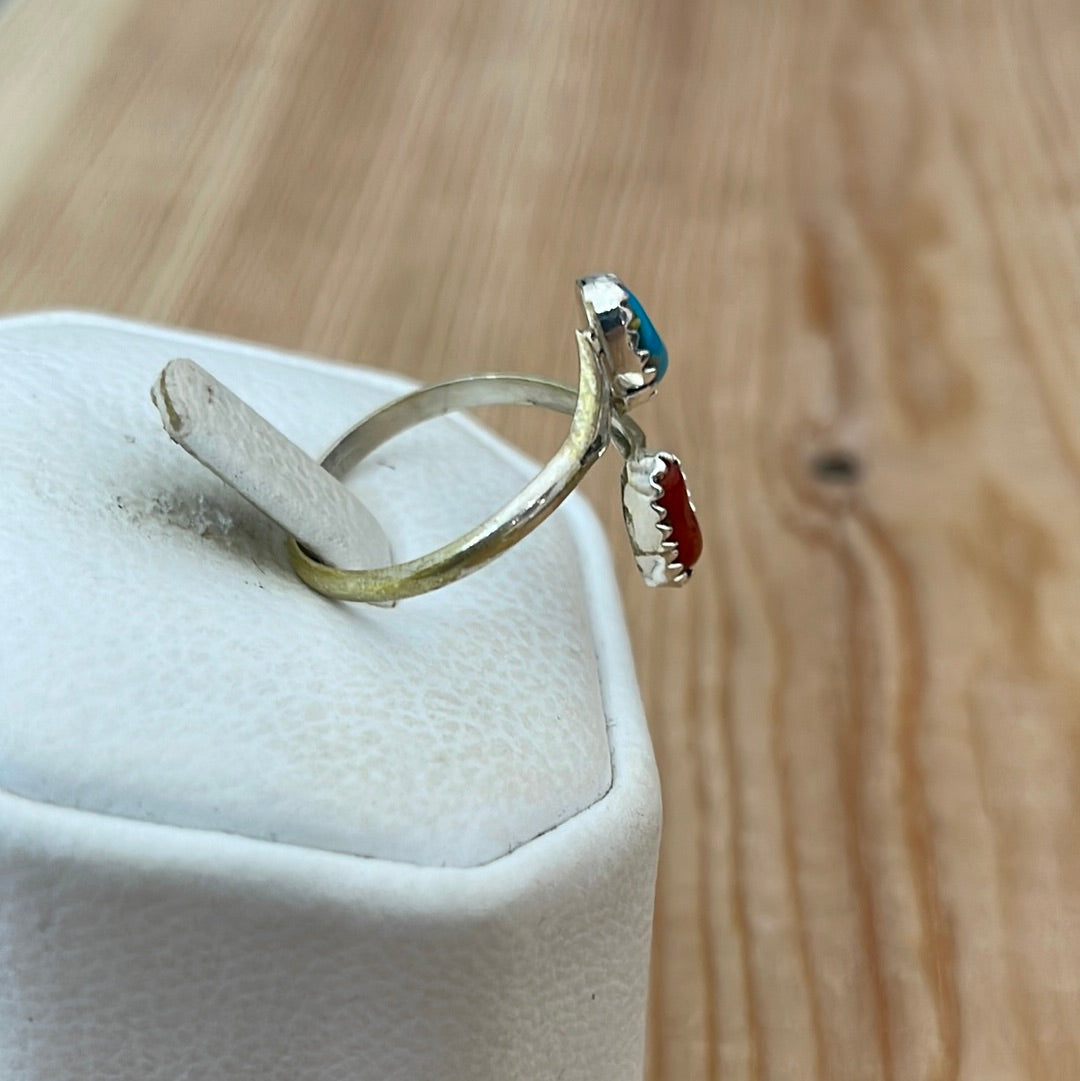 Sleeping Beauty Turquoise & Coral Adjustable Ring