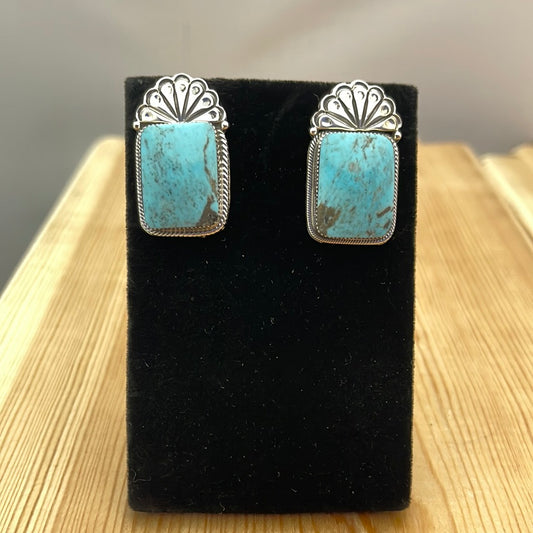 Kingman Turquoise Post Fan Earrings