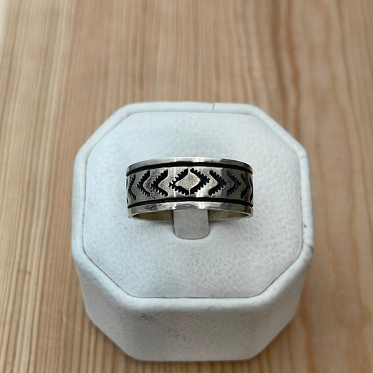 Size 12 - “Fuzzy V” Stamped Band Ring