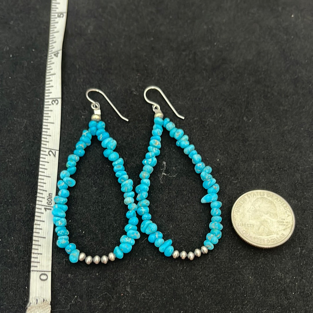 Sleeping Beauty Turquoise & 3mm Navajo Pearl on Hook Earrings