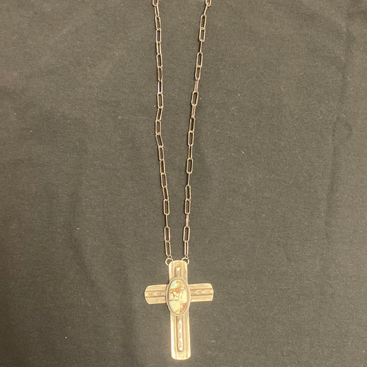 Cross necklace with golden hills turquoise