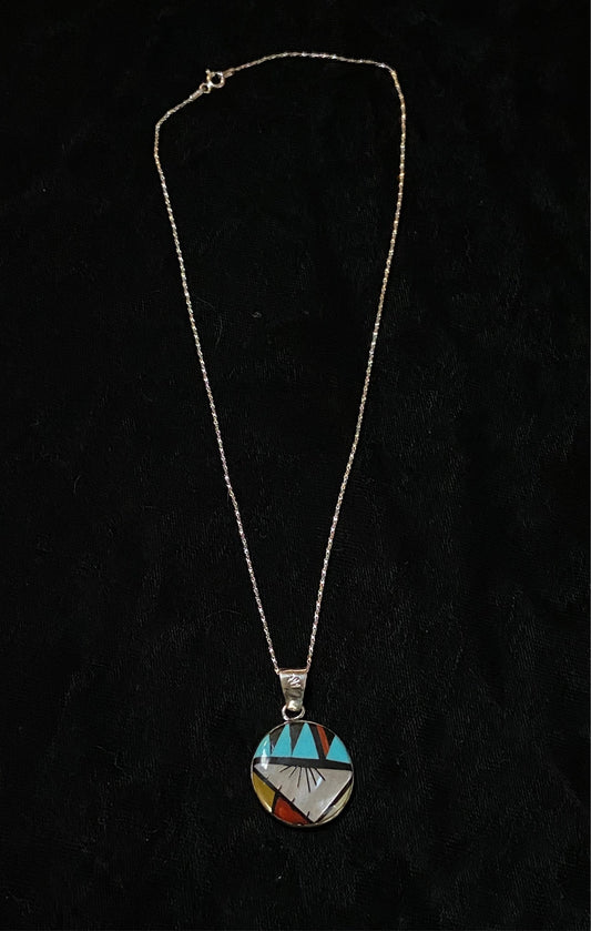 16" Chain with Zuni Inlaid Pendant