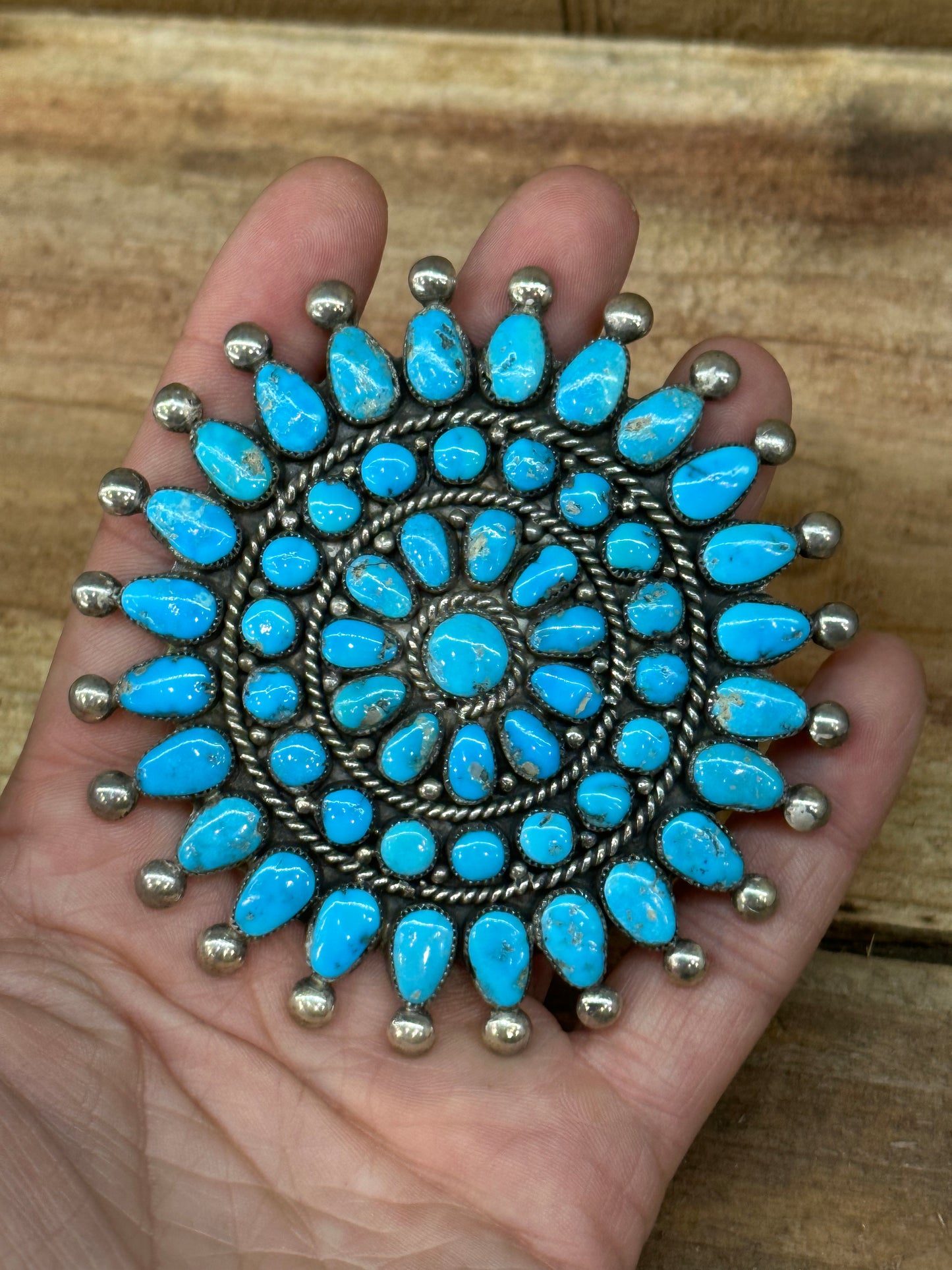 Morenci Turquoise Cluster Pin Pendant by R & B Leekya