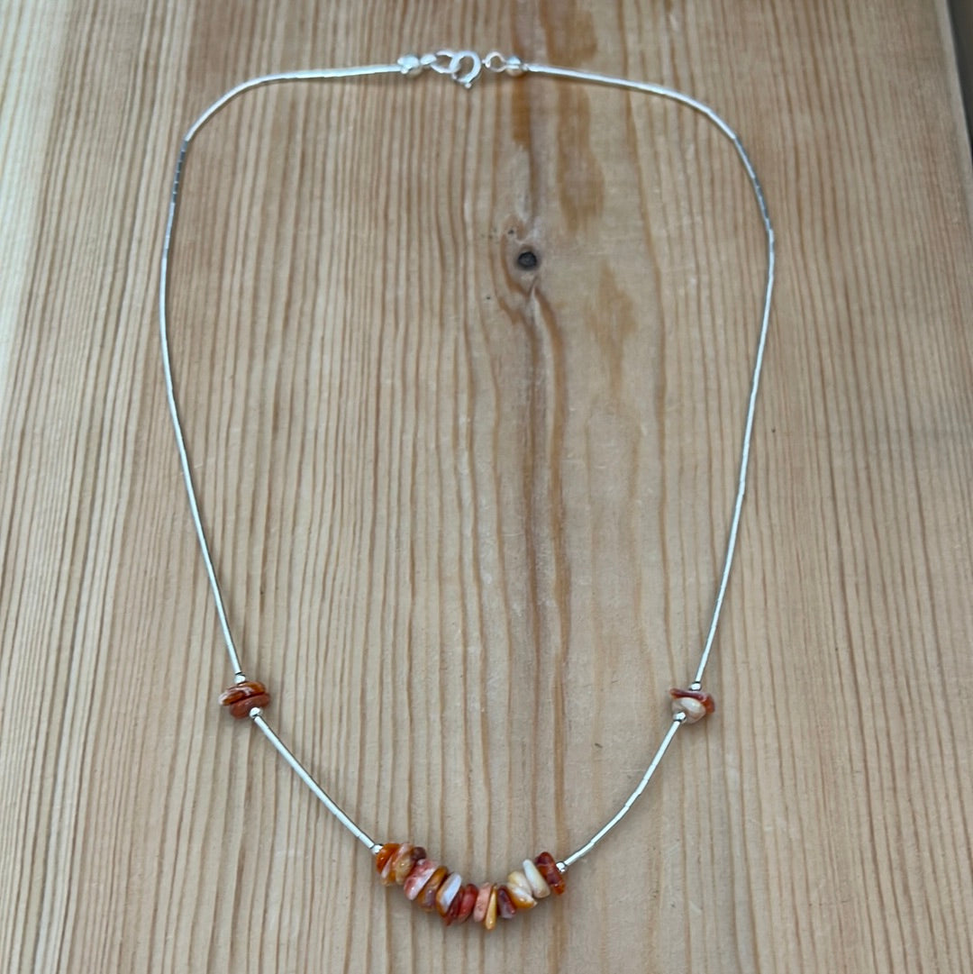 16" Liquid Silver Necklace with Spiny Oyster