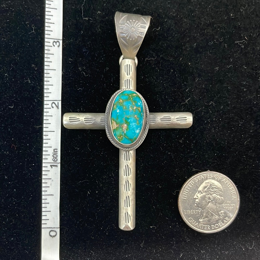 Sonoran Gold Turquoise Oval Cabochon on Cross Pendant