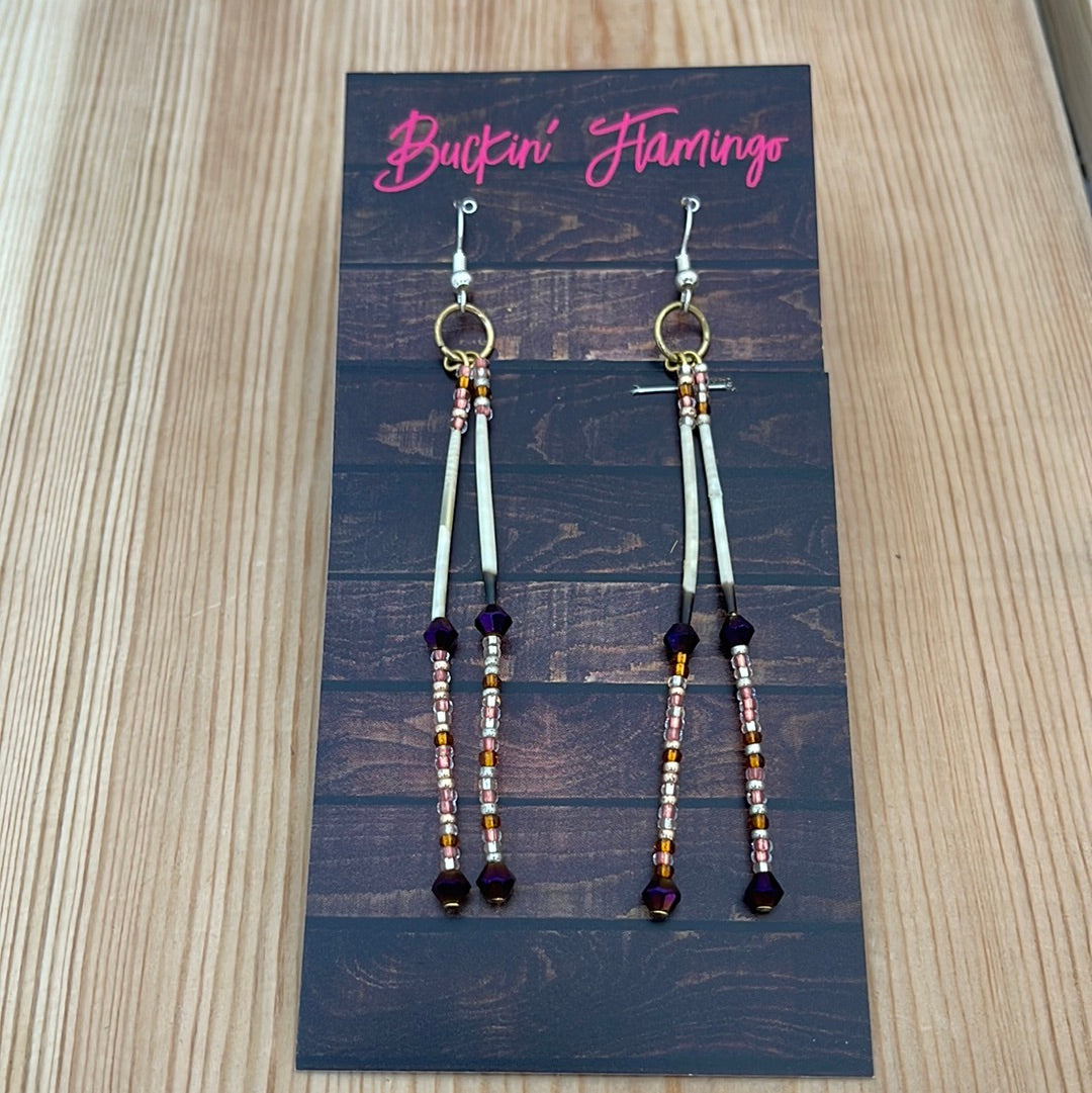Porcupine Quill & Seed Beads on Hook Earrings