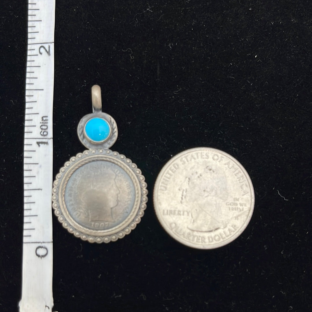 1907 Dime with Sleeping Beauty Turquoise Pendant