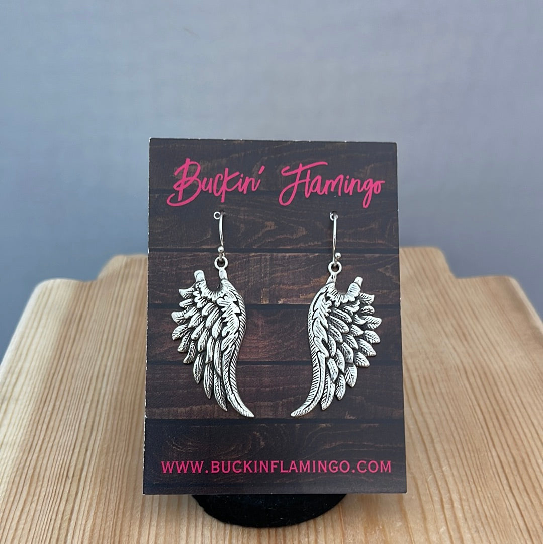 Silver Angel Wings on Hook Earrings