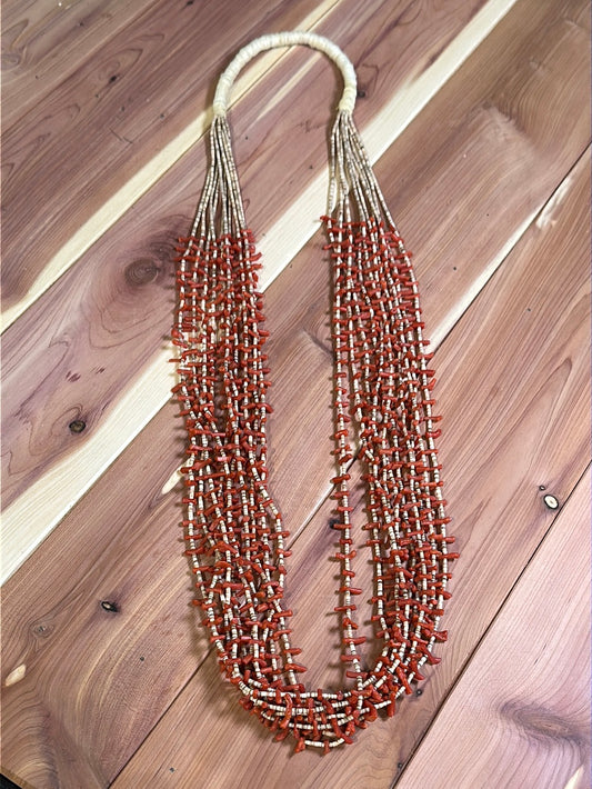 Vintage 10 Strand Coral and Melon Shell Santo Domingo Necklace