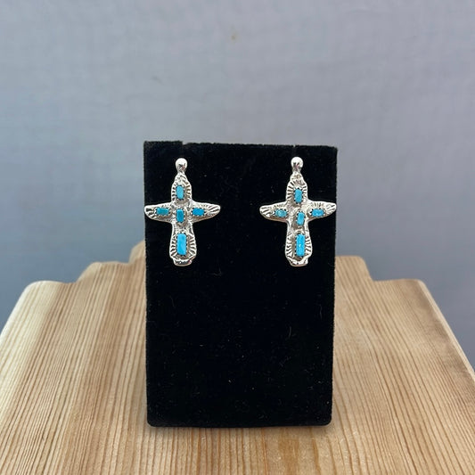 Sleeping Beauty Turquoise in Cross on Post Earrings