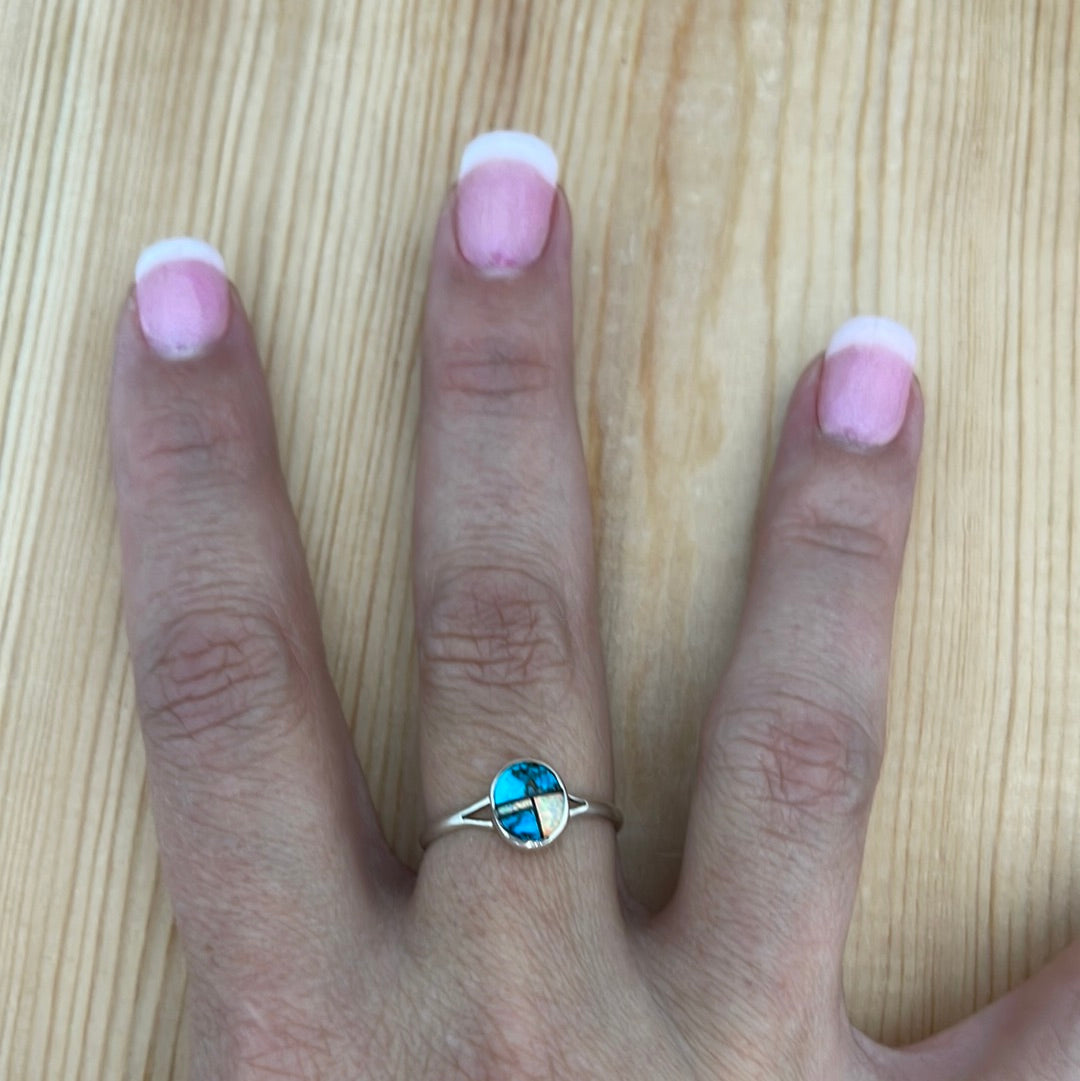 Sonoran Rose Turquoise, Opal, Black Jet Inlay Ring