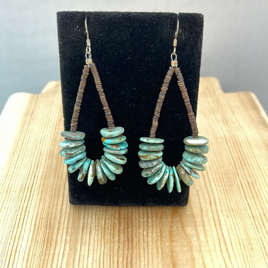 Kingman Turquoise with Pin Shell Dangle Earrings