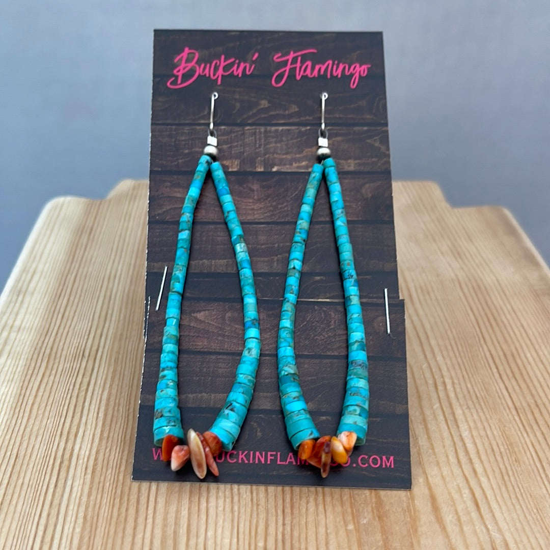 LOT 47 5/31 Kingman Turquoise Heishi Bead with Spiny Oyster Earrings