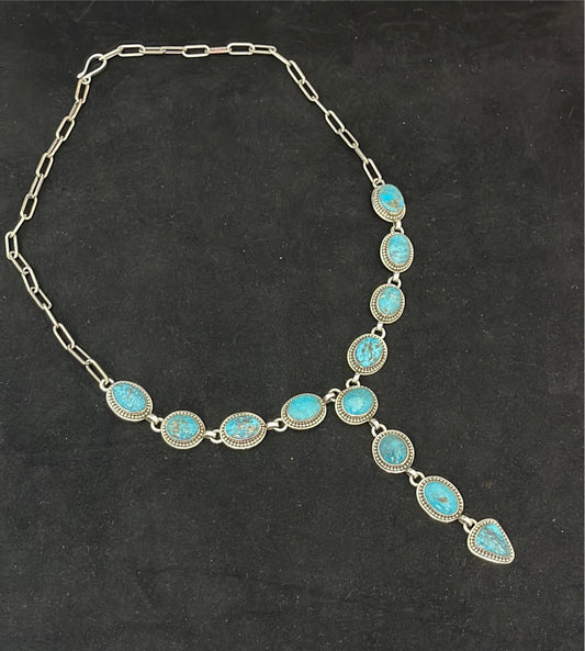 Kingman Web Turquoise Lariat 27" Necklace