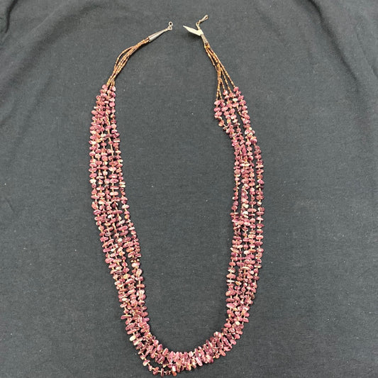 Native American made 5 strand purple spiney oyster shell necklace 30”