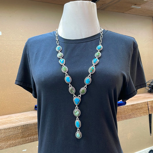 Sonoran Gold & Kingman Web Turquoise Lariat Necklace