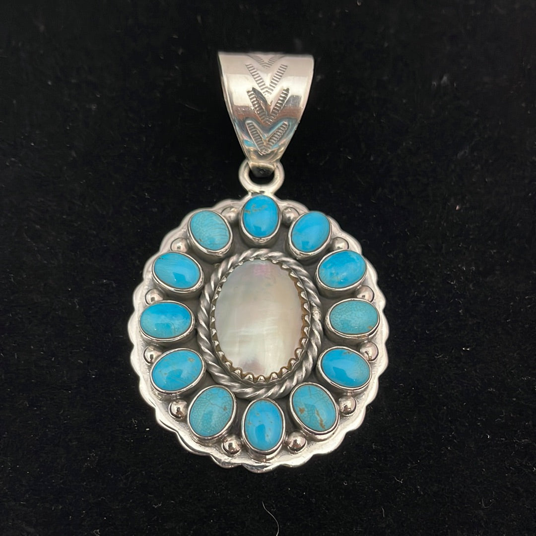Mother of Pearl and Sleeping Beauty Turquoise Pendant