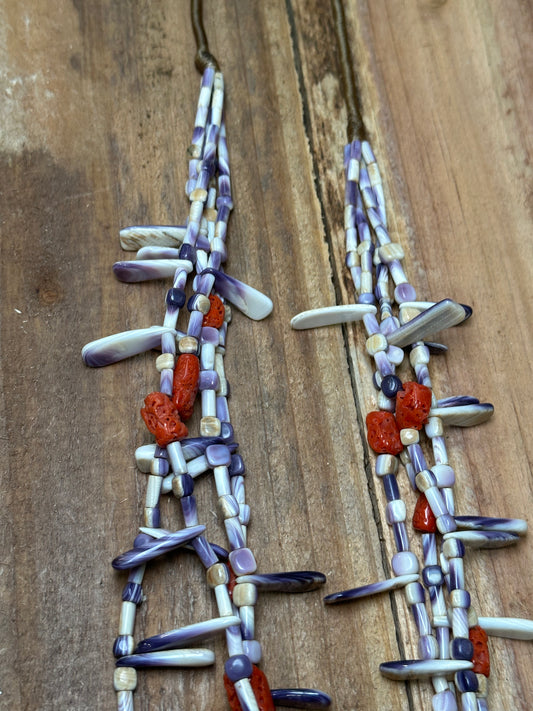 Wampum and Coral Santo Domingo 4 Strand Necklace