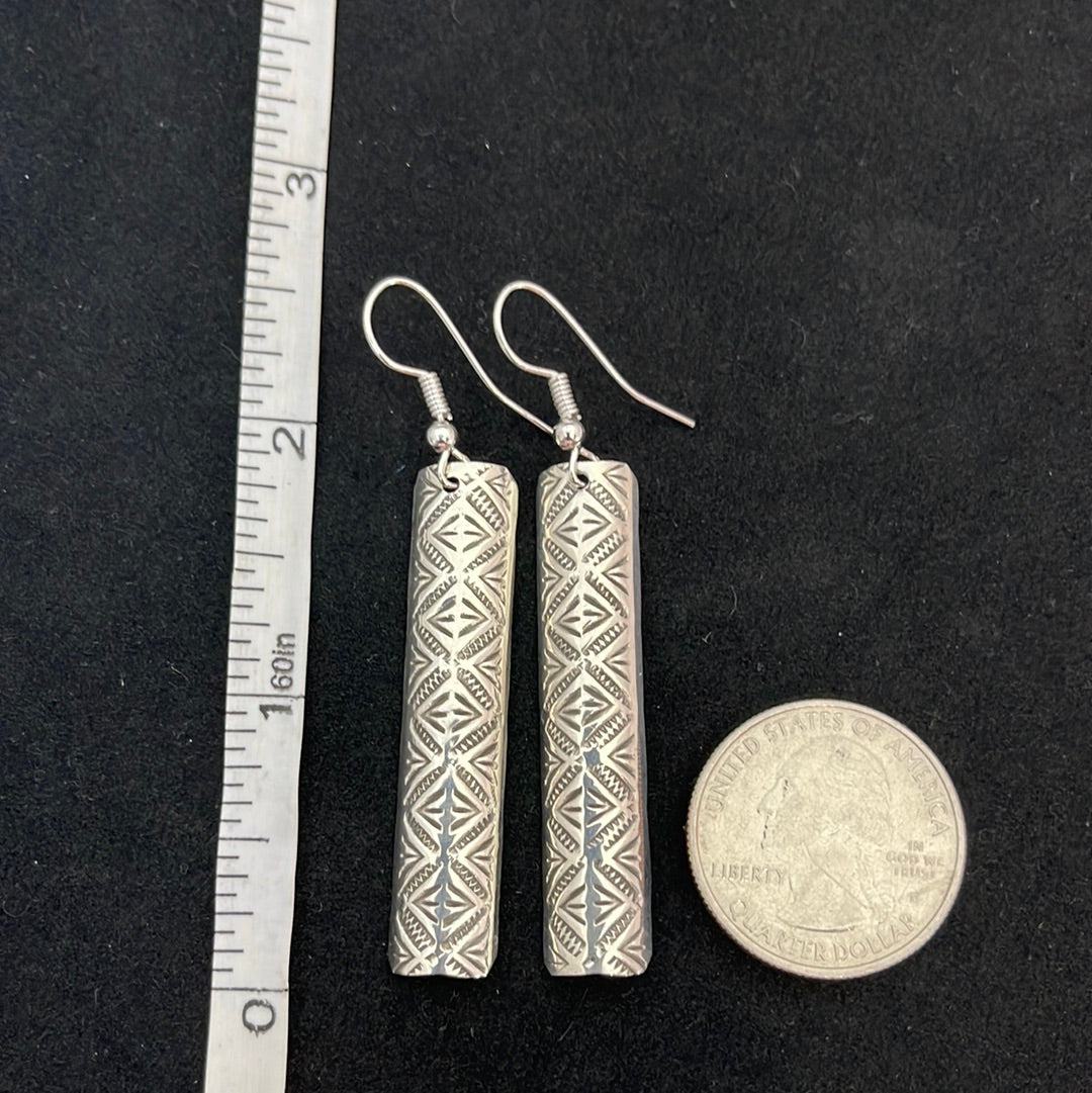 Silver Bar Stamped Hook Earrings
