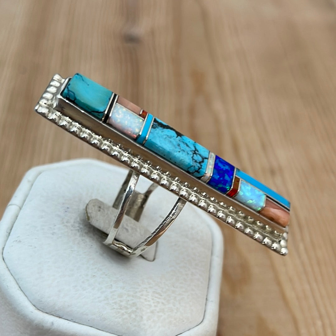 8.5 - Turquoise, Black Jet and Opal Inlay Ring