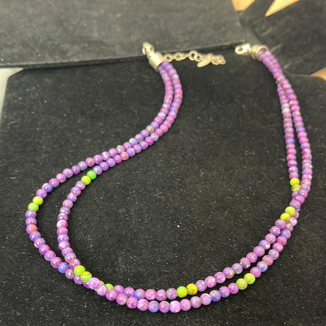 Purple & Green Mojave Turquoise Bead 17" Necklace