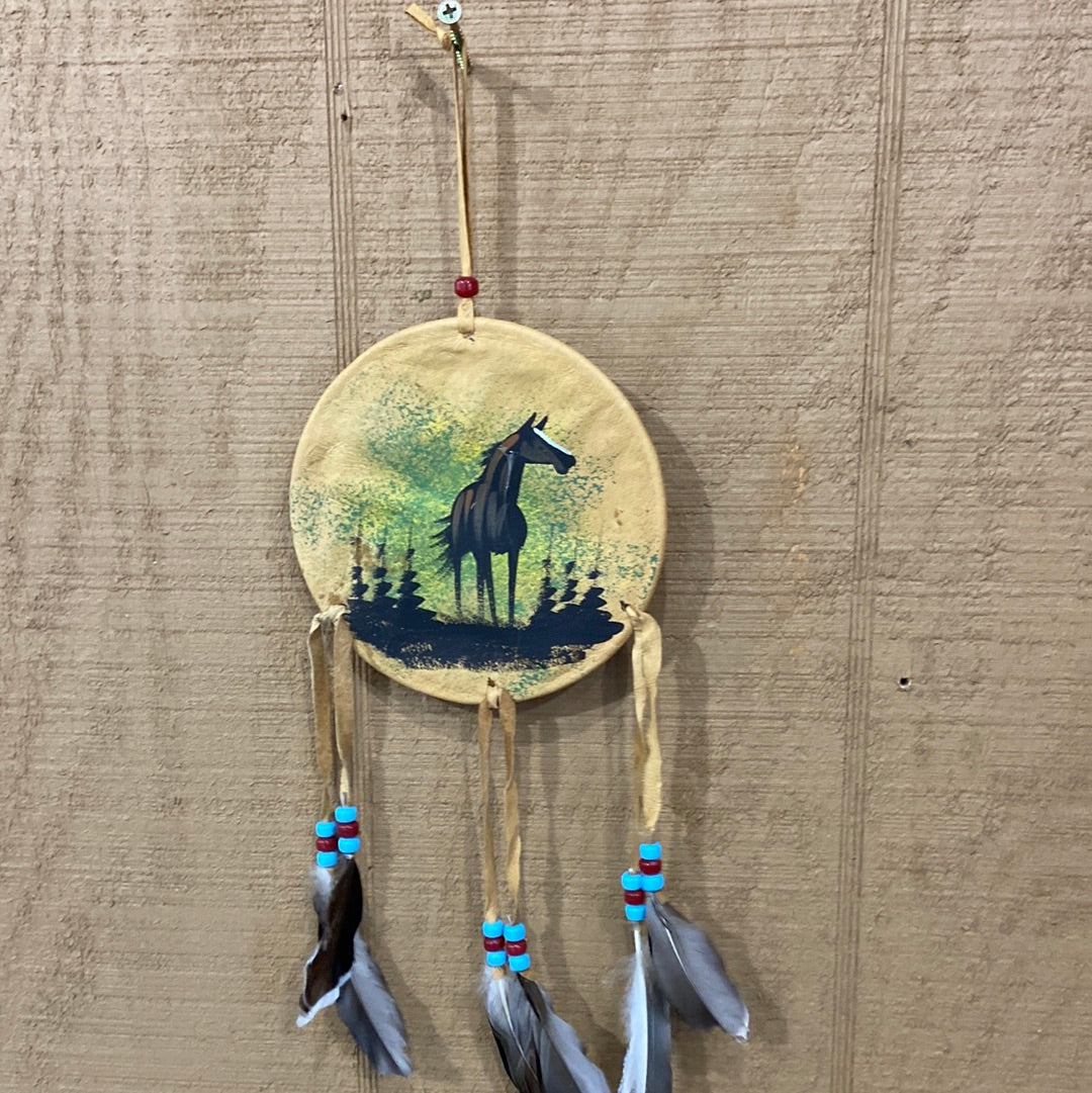 Hand painted leather shield dream catcher 6"