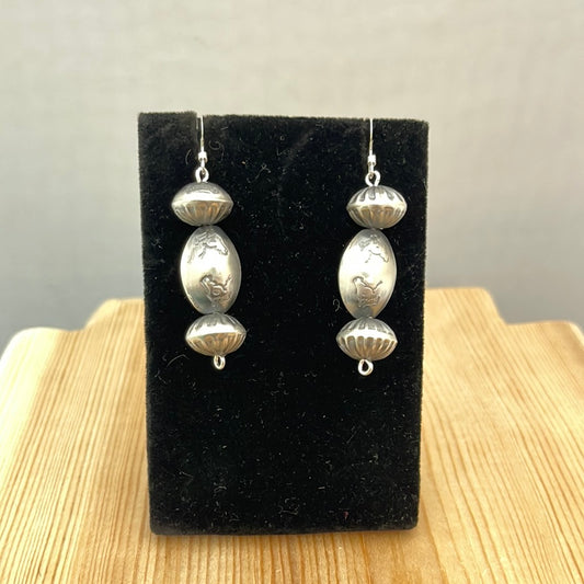 Silver Horse Stamped Bead Dangle Hook Earrings