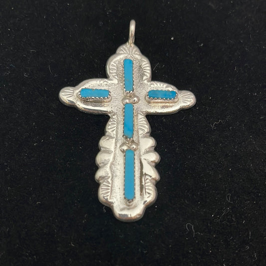 Sleeping Beauty Zuni Needlepoint Turquoise Cross Pendant