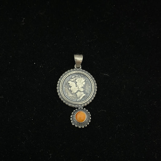 1923 Mercury Dime with Spiny Oyster Pendant