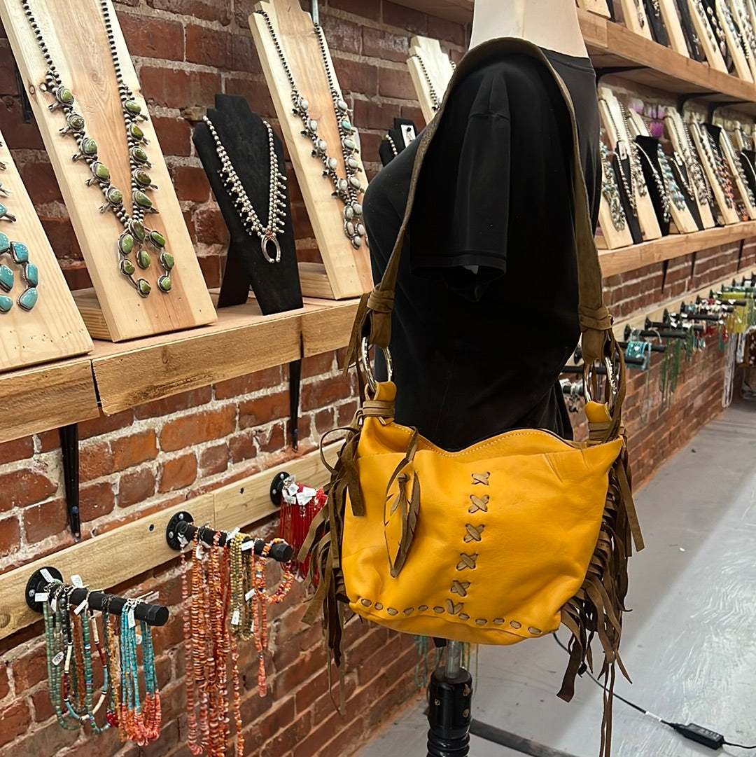 Yellow Leather and Fringe Purse