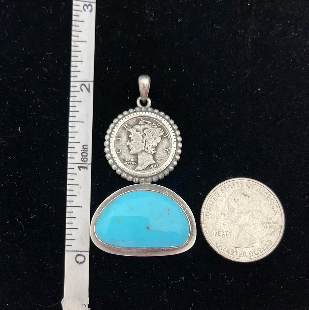 1943 Mercury Dime with Kingman Turquoise Pendant