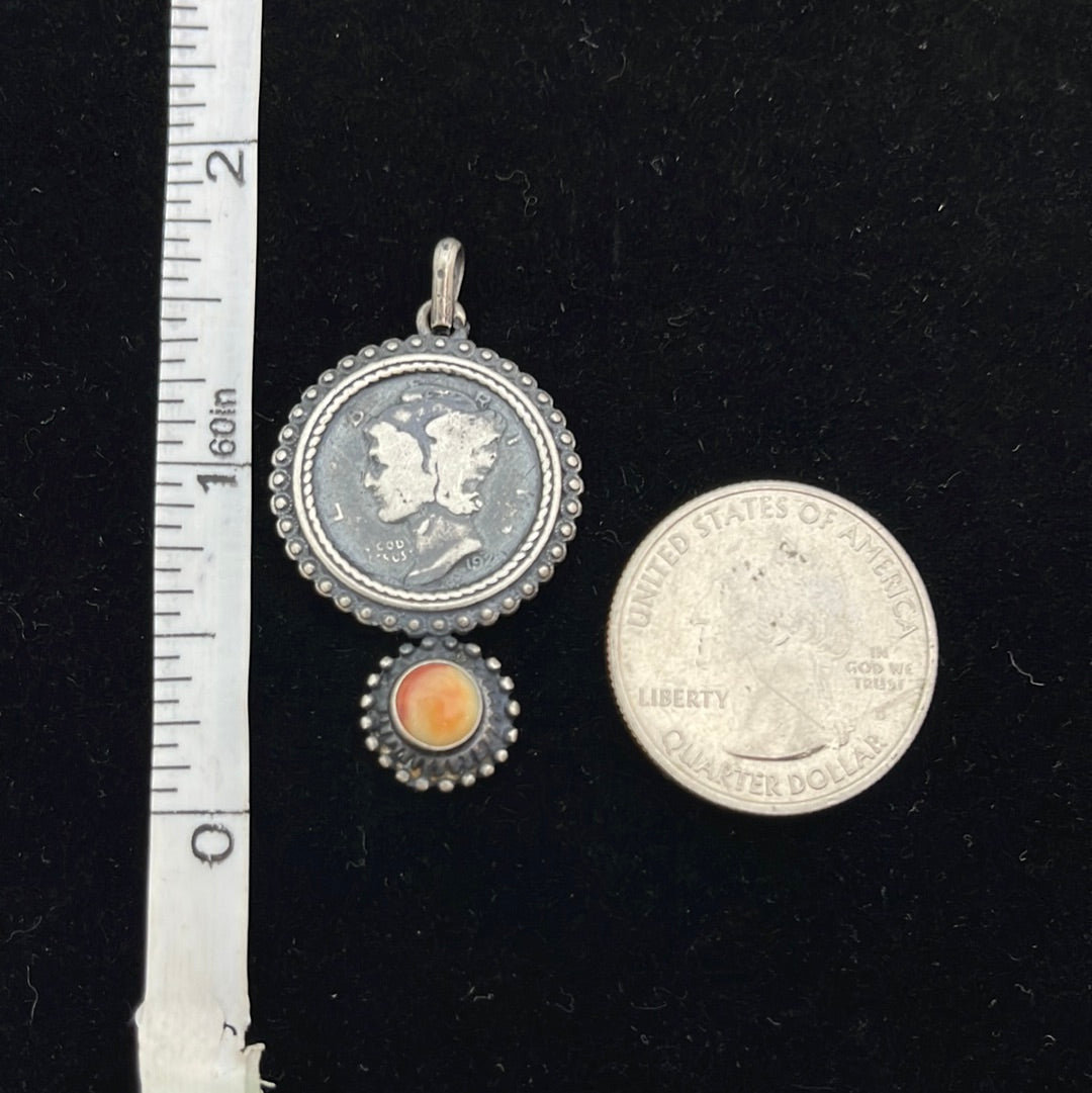 1923 Mercury Dime with Spiny Oyster Pendant