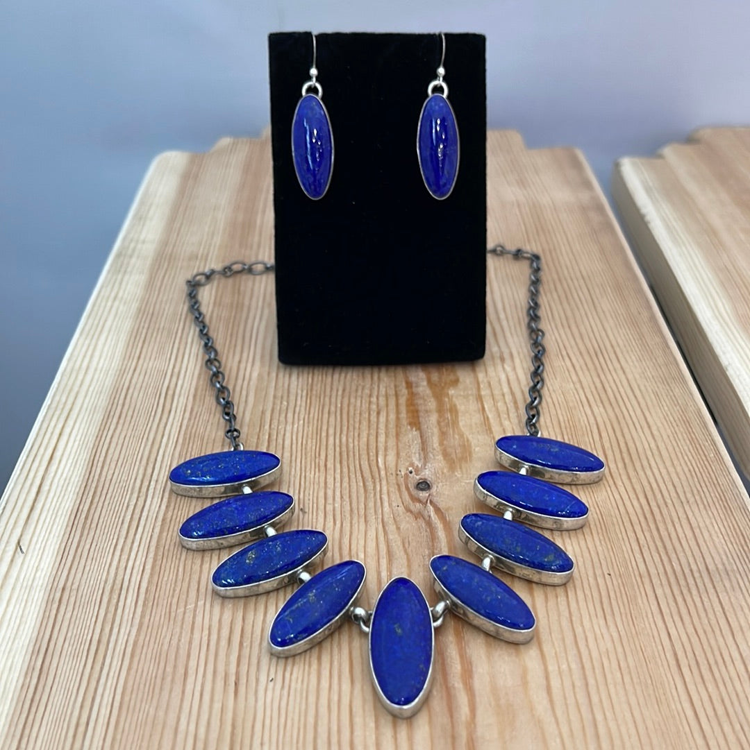 Lapis Lazuli Necklace & Earrings Set by Russell Sam, Navajo