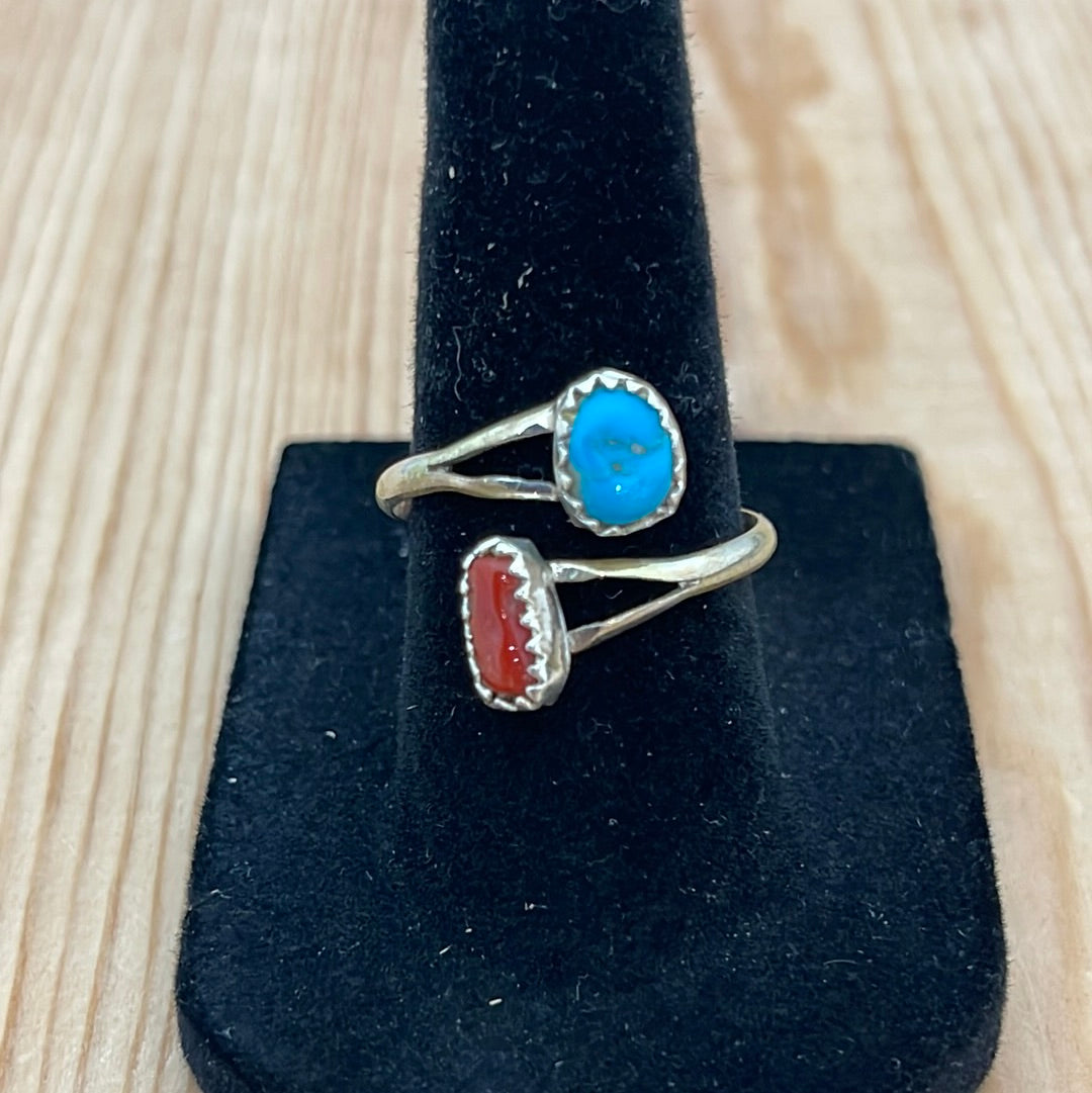 Sleeping Beauty Turquoise & Coral Adjustable Ring