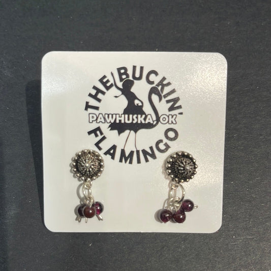 Silver Post Dangle Earrings with Garnet