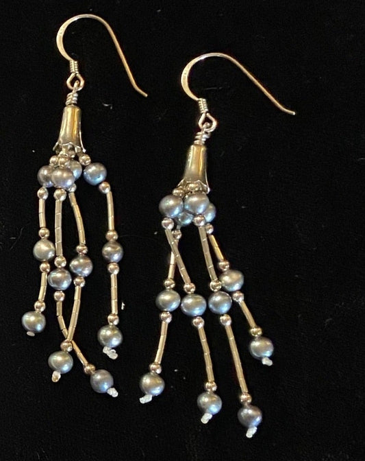 Silver Bead Dangle Earrings