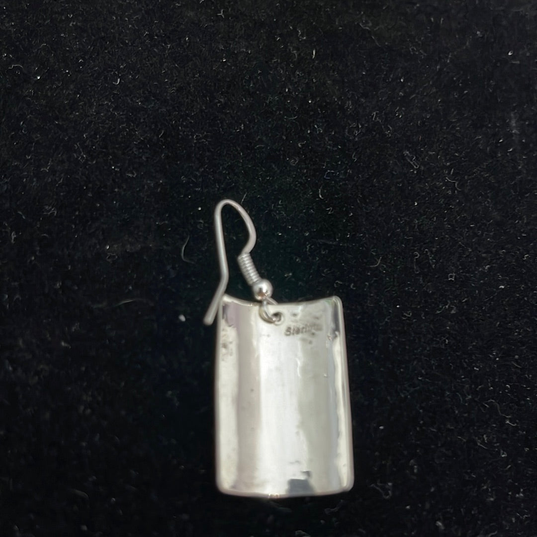 Silver Rectangles with Etching on Hook Earrings