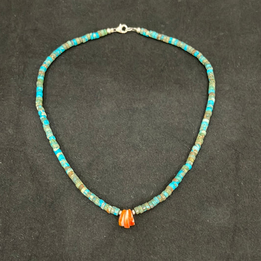 17” Necklace with Turquoise and Spiny Oyster