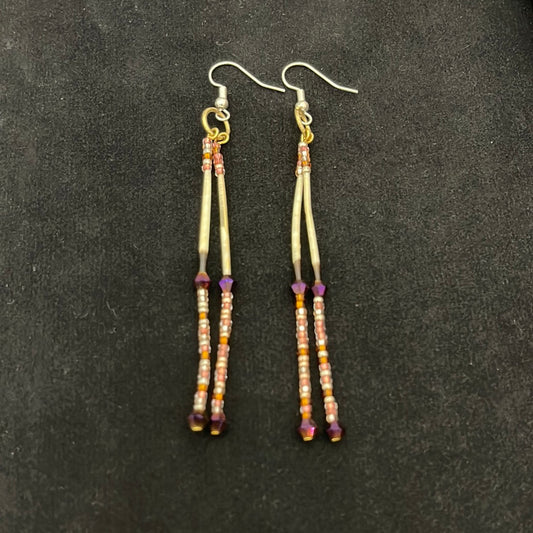 Porcupine Quill & Seed Beads on Hook Earrings