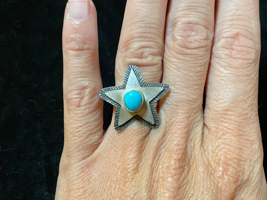 6.0 Kingman Turquoise Star Ring by Scott Skeets, Navajo
