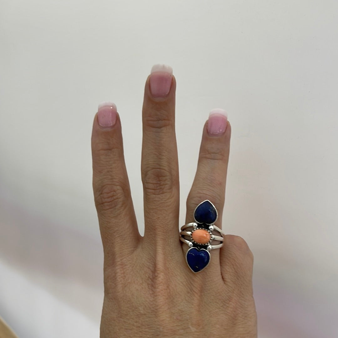 7.5 - Heart Lapis & Oval Spiny Oyster Ring