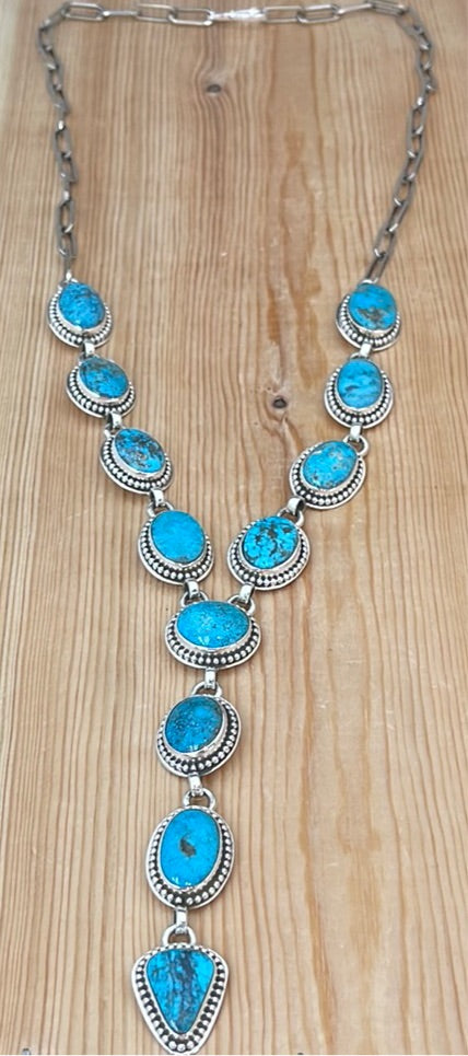 Kingman Web Turquoise Lariat 27" Necklace