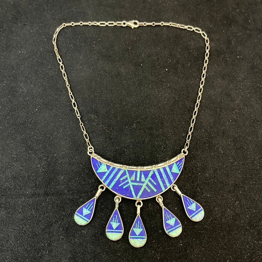 Vintage Lapis & Opal Inlay 16" Necklace