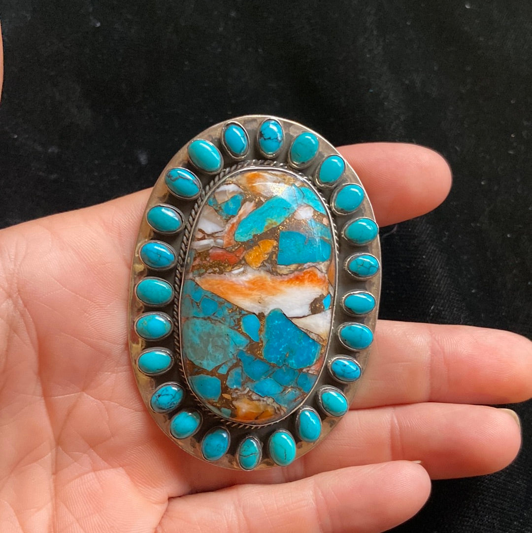 Adjustable Spiny Oyster Turquoise Ring by S. Nez, Navajo