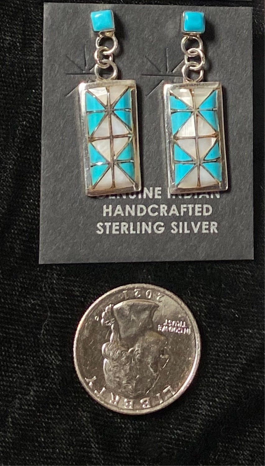 Inlaid Turquoise and Mother of Pearl Earrings
