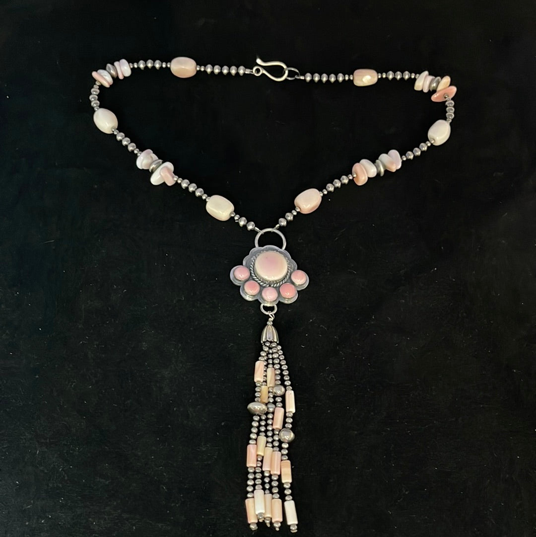 Pink Conch Shell Barrel, Chip, and Bar Bead 18" Necklace