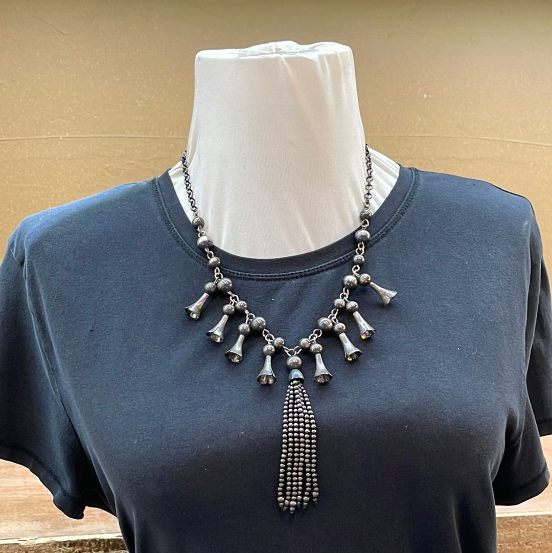 Navajo Pearls with Blossoms and Tassel 20" Necklace