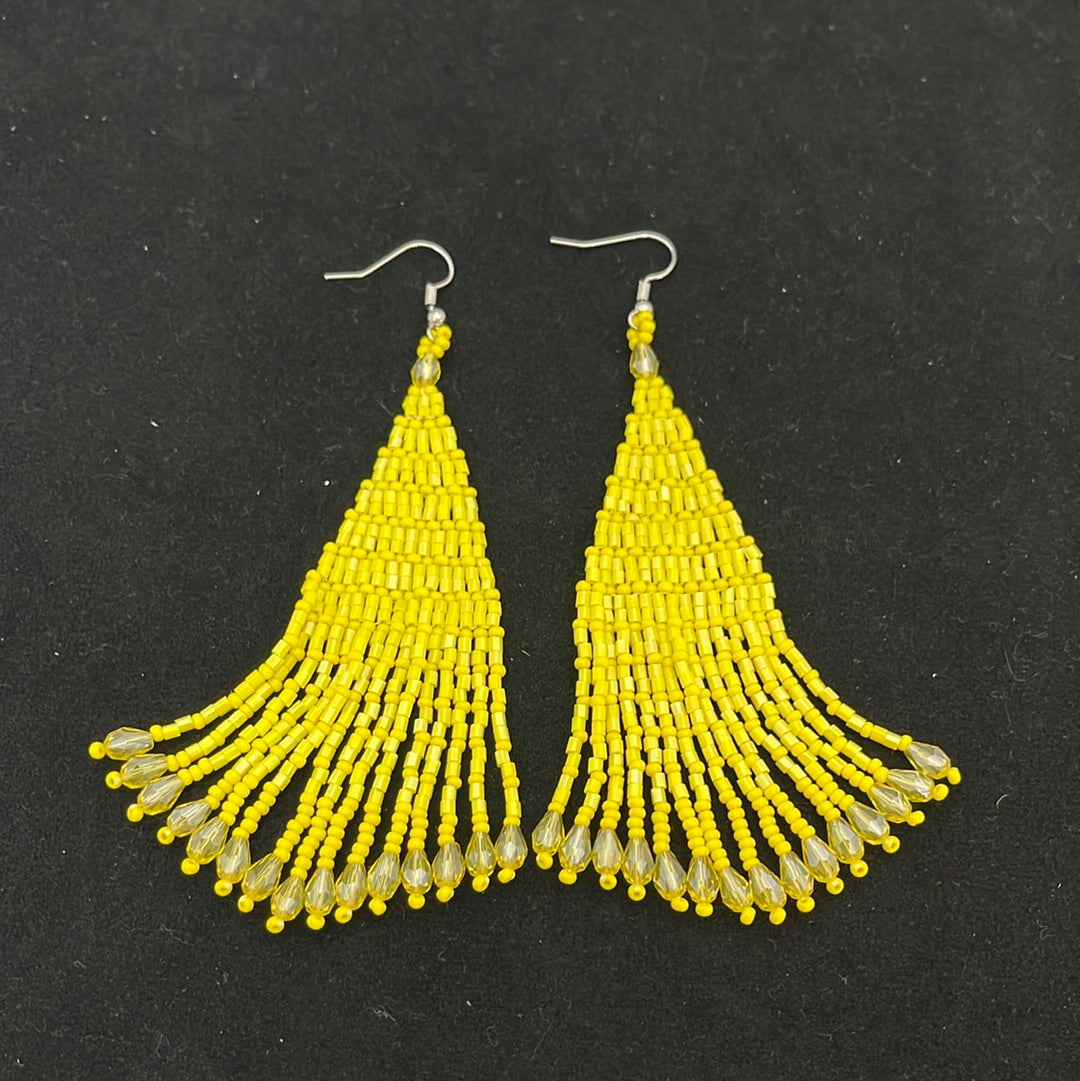Seed and Small Bar Bead Hook Earrings - Yellow