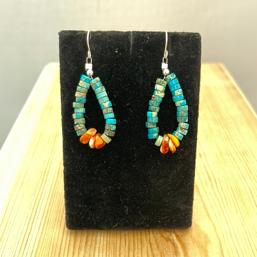 Small Turquoise Heishi Bead with Spiny Oyster Earrings